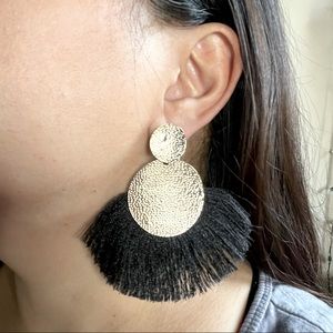 Boho Fringe Statement Earrings Black